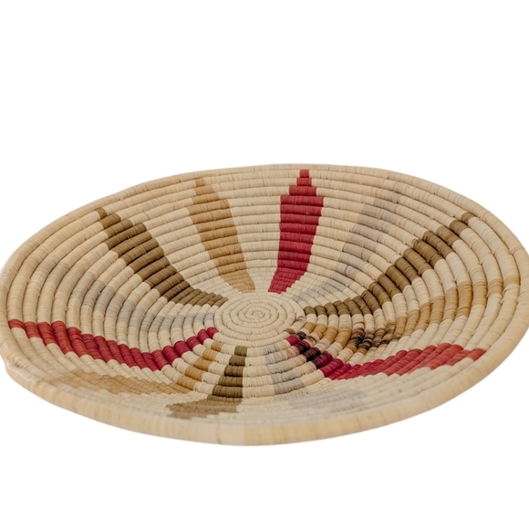 GHANA Natural Round Plate Basket Tray Native African Tribal Organizer Colorful - Picture 6 of 12